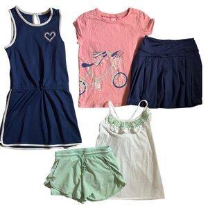 EUC girls active wear bundle-tennis dress, running shorts and top,tennis skirt 6